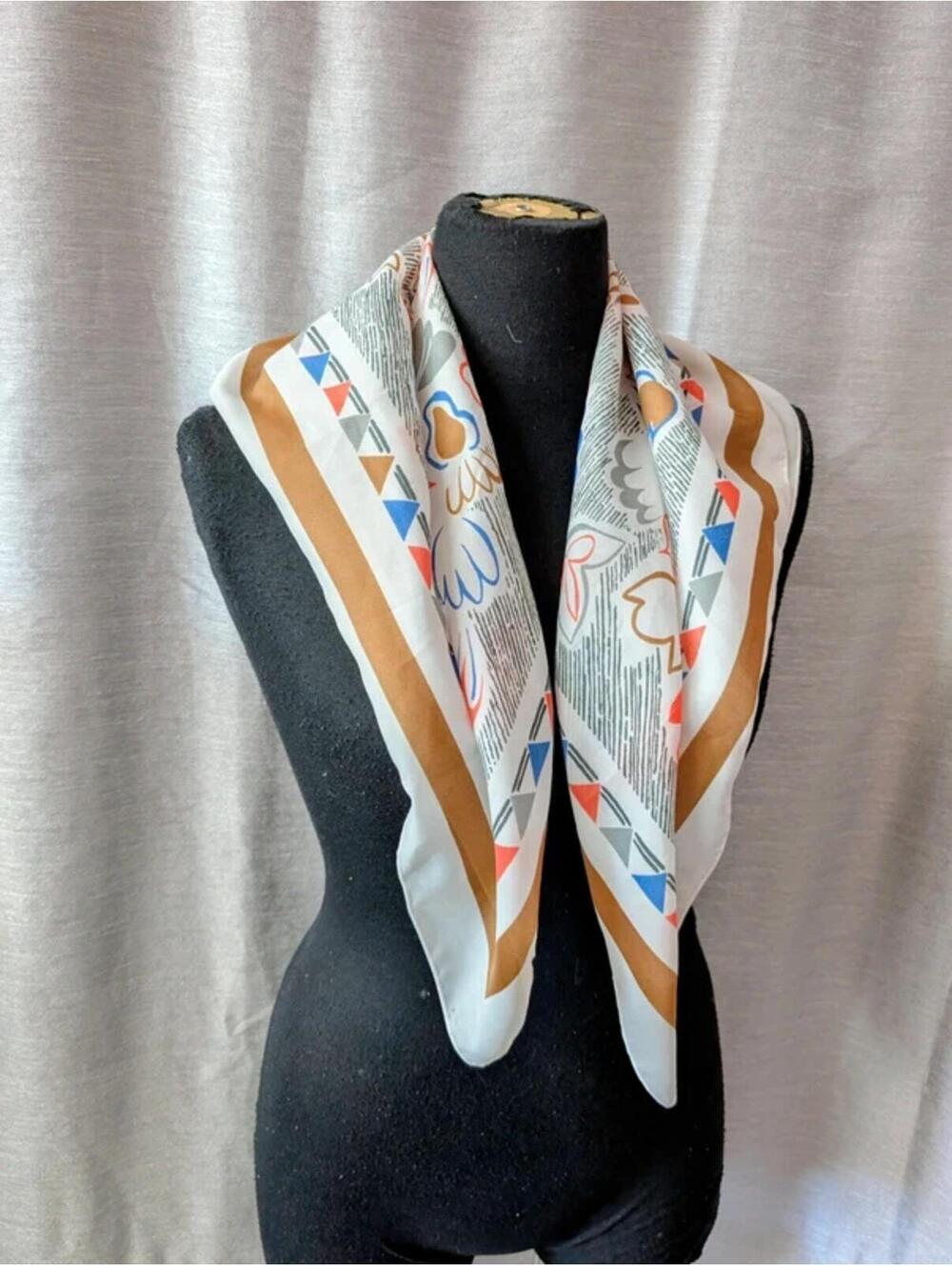 SOLD Vintage 70s Floral Abstract Square Scarf Shawl